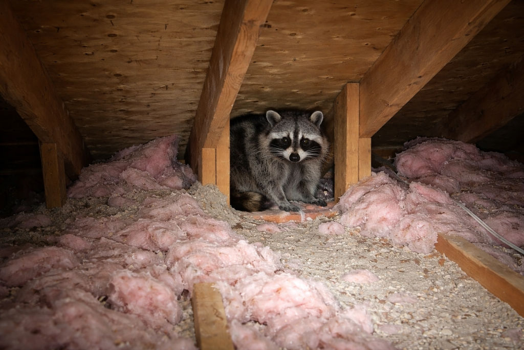 A raccoon in an attic.