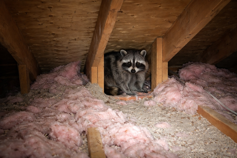 A raccoon in an attic.
